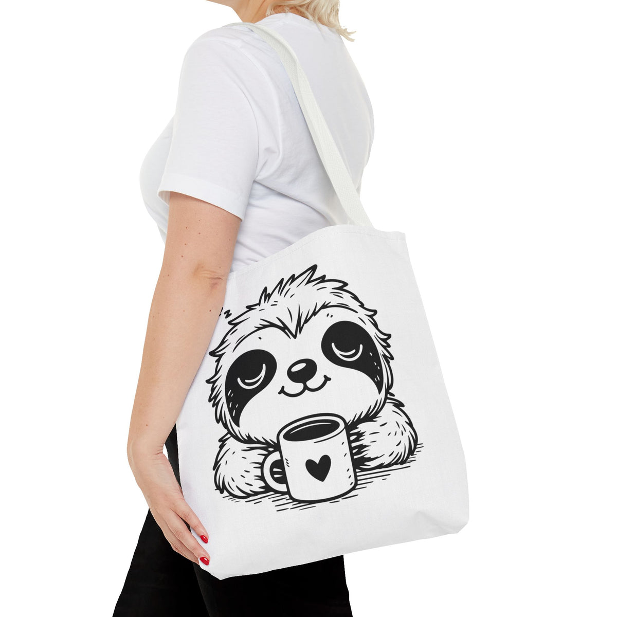 Sloth Coffee Tote Bag — Cute Relaxed Sloth Holding Mug