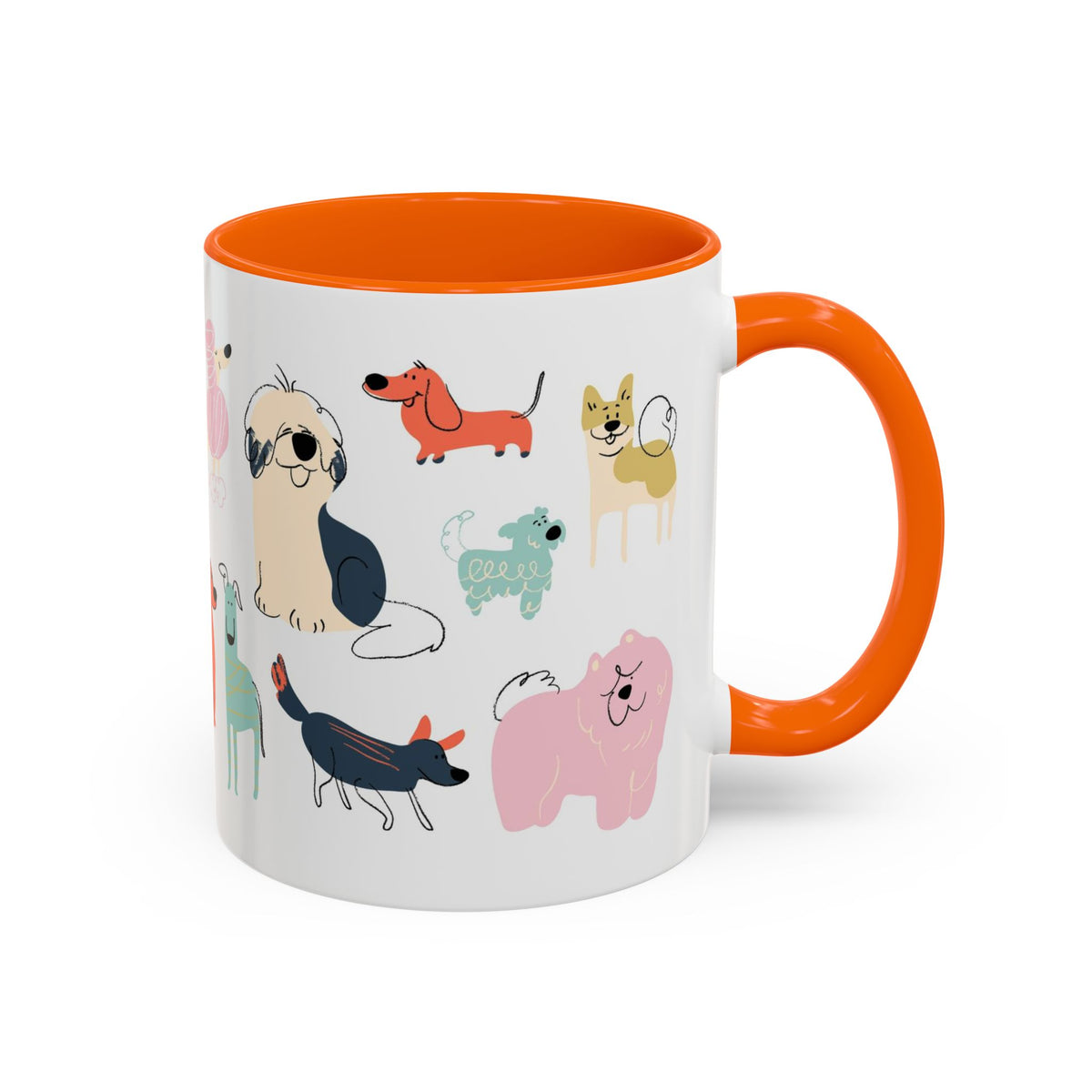 Dog Pattern Accent Coffee Mug — Cute Colorful Dog Breed Illustration (11/15 oz)