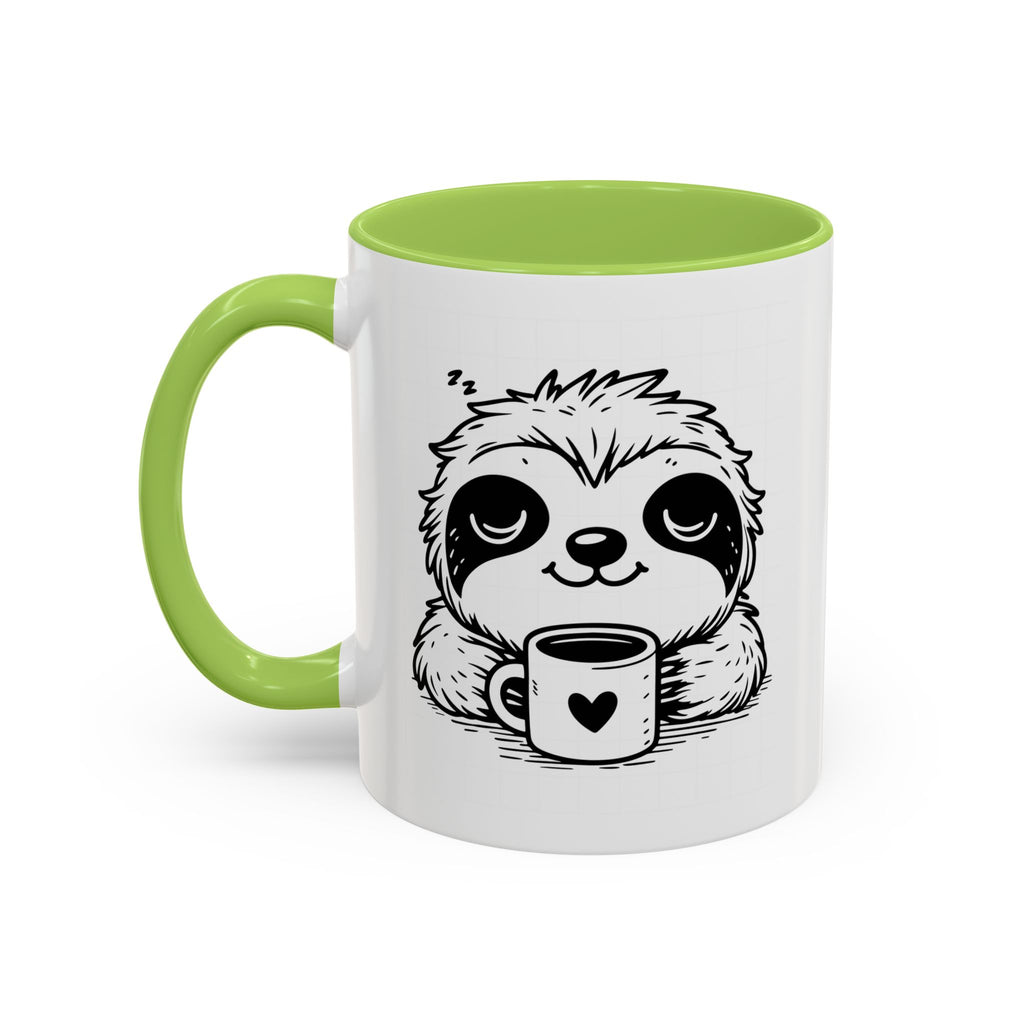 Cute Sloth Coffee Mug (Accent, 11/15oz) — Adorable Cartoon Sloth Holding Coffee Cup