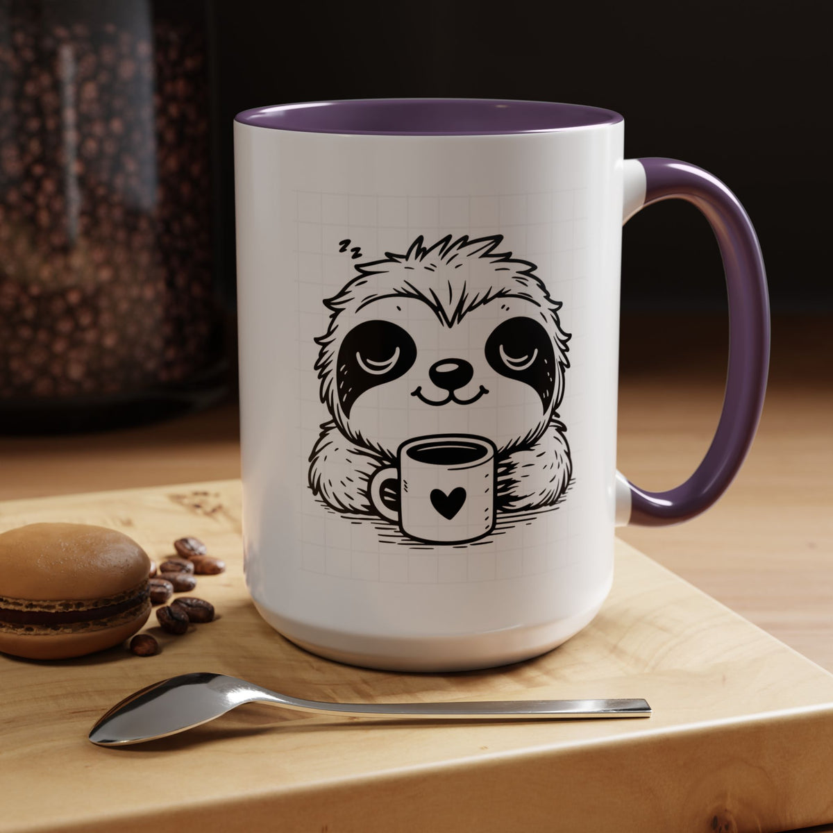 Cute Sloth Coffee Mug (Accent, 11/15oz) — Adorable Cartoon Sloth Holding Coffee Cup