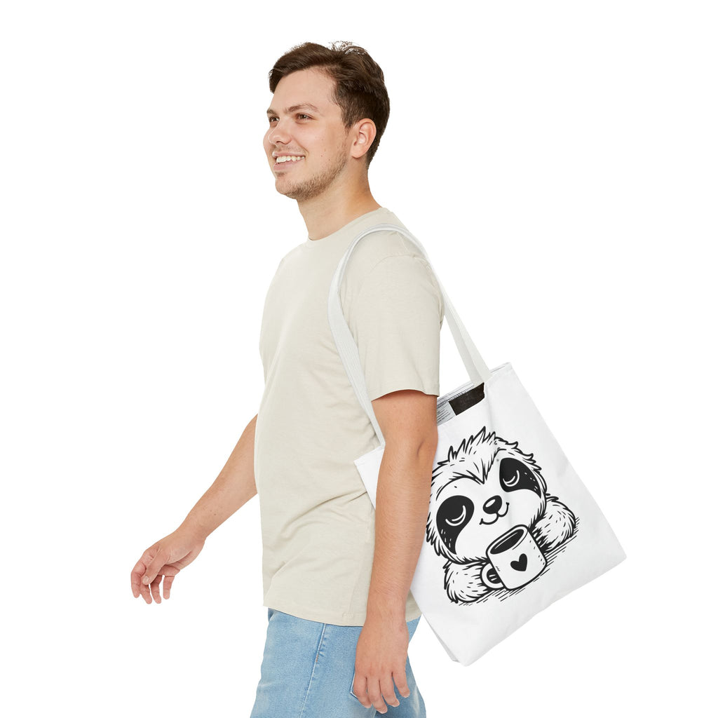 Sloth Coffee Tote Bag — Cute Relaxed Sloth Holding Mug