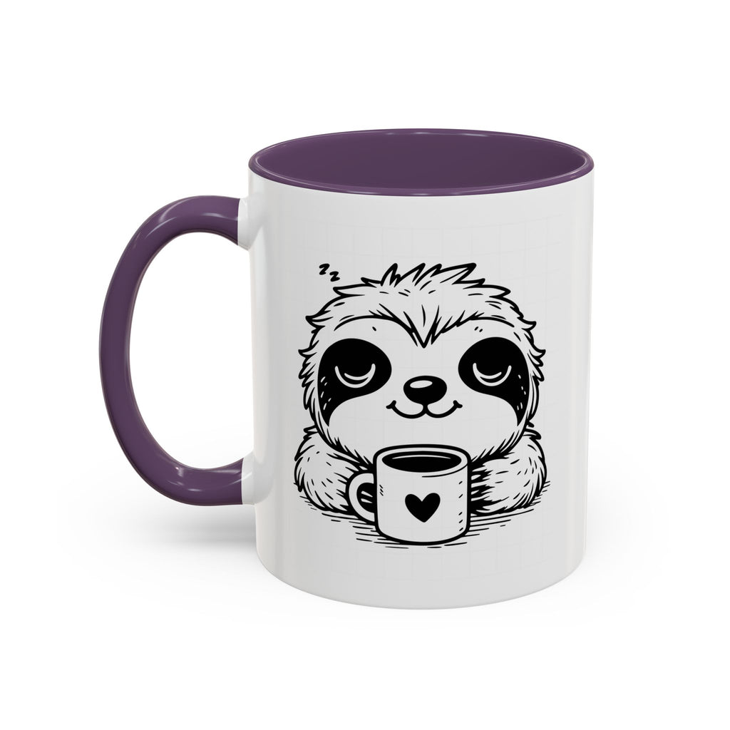 Cute Sloth Coffee Mug (Accent, 11/15oz) — Adorable Cartoon Sloth Holding Coffee Cup