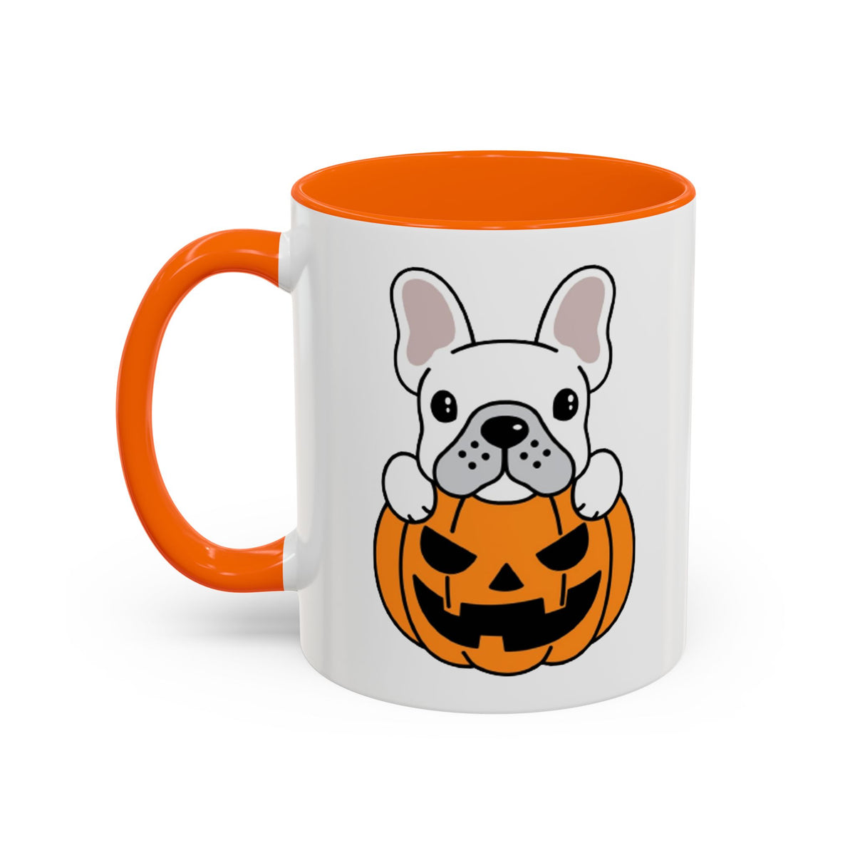 French Bulldog Halloween Coffee Mug – Cute Pup Peeking from Jack-o'-Lantern Accent Mug (11/15oz)