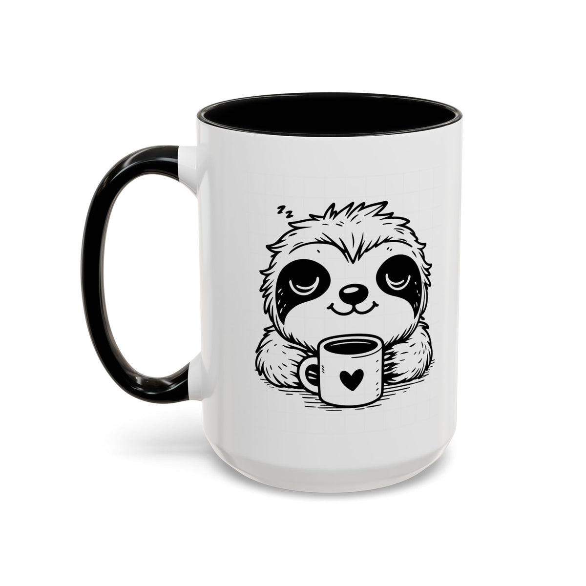 Cute Sloth Coffee Mug (Accent, 11/15oz) — Adorable Cartoon Sloth Holding Coffee Cup