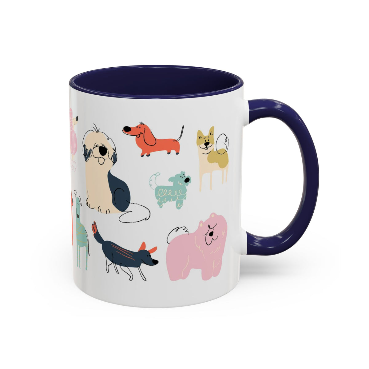 Dog Pattern Accent Coffee Mug — Cute Colorful Dog Breed Illustration (11/15 oz)