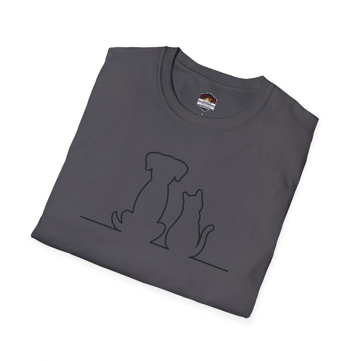Dog and Cat Line Art T‑Shirt — Minimal Pet Silhouette Tee