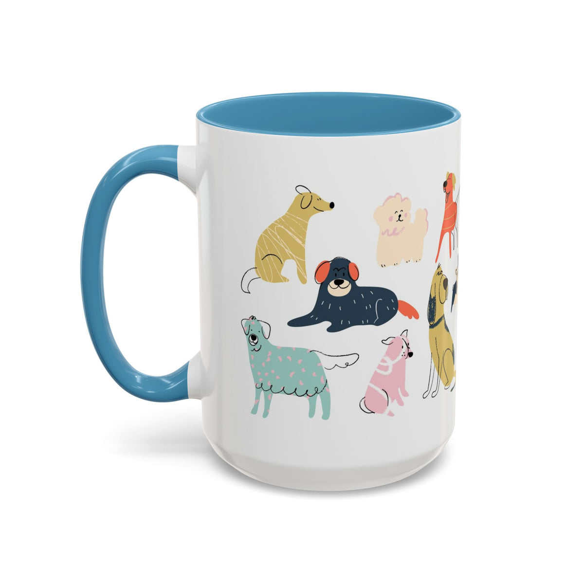 Dog Pattern Accent Coffee Mug — Cute Colorful Dog Breed Illustration (11/15 oz)