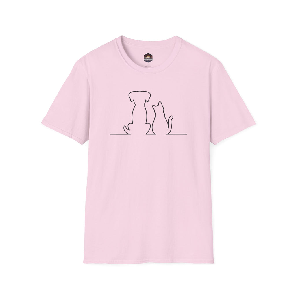 Dog and Cat Line Art T‑Shirt — Minimal Pet Silhouette Tee
