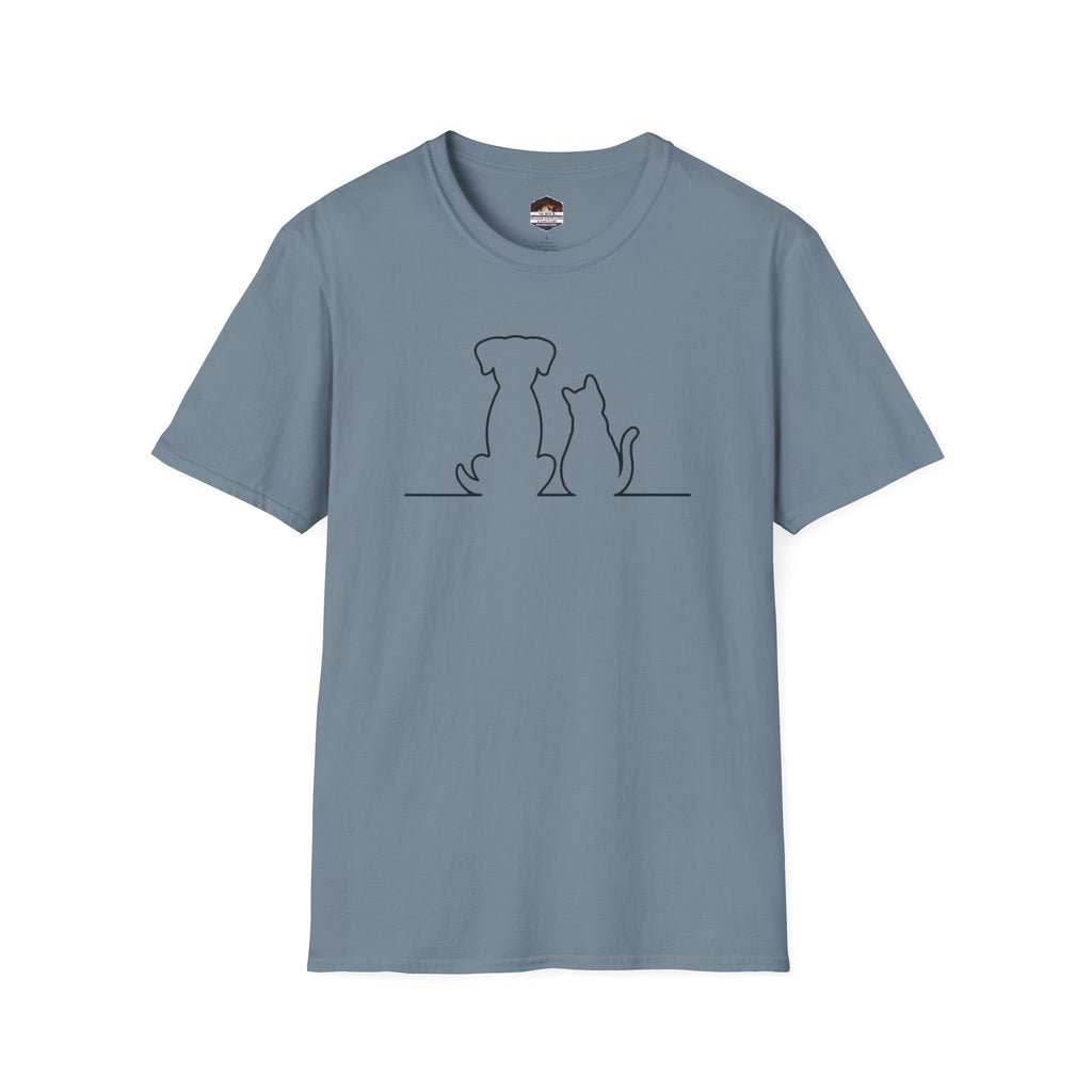 Dog and Cat Line Art T‑Shirt — Minimal Pet Silhouette Tee