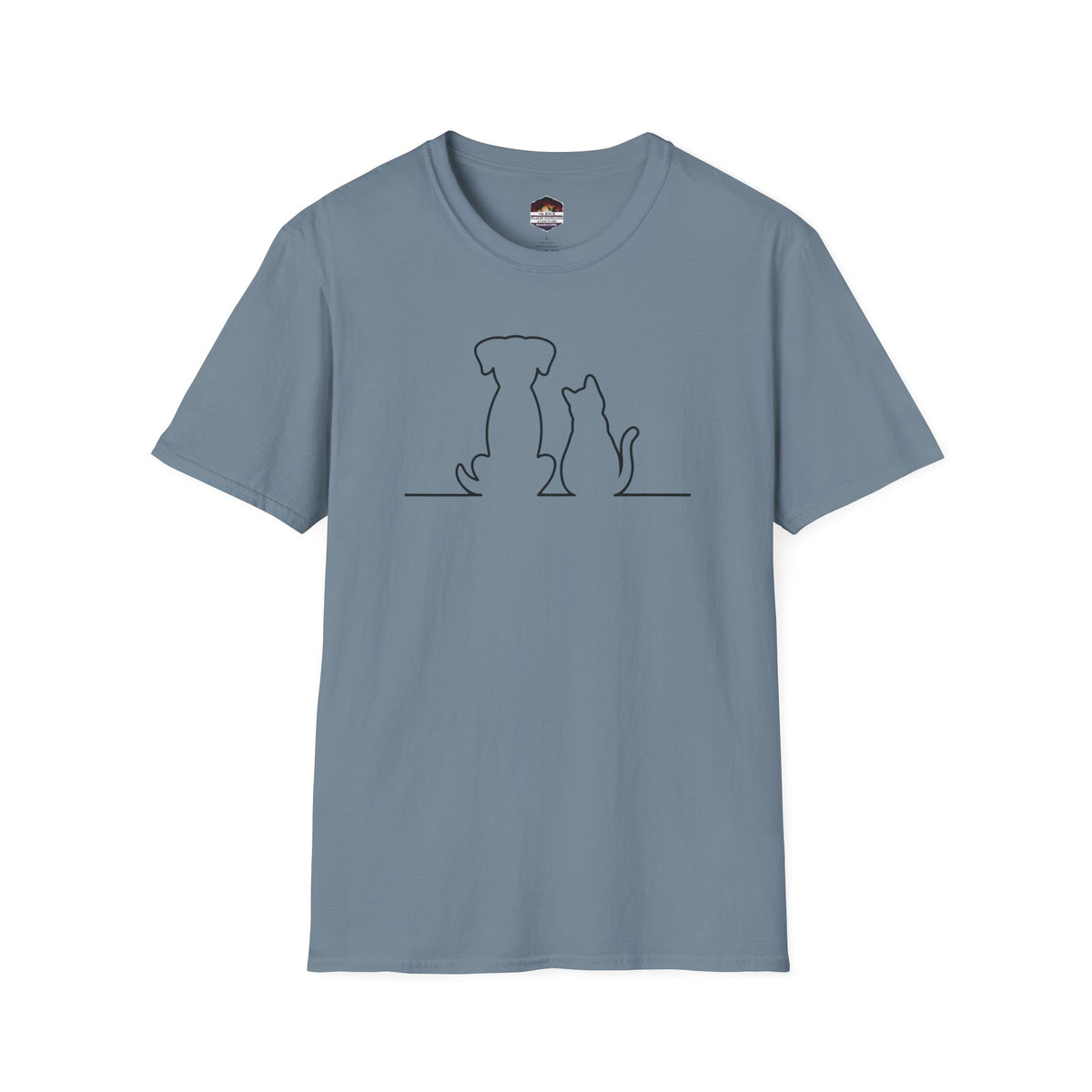 Dog and Cat Line Art T‑Shirt — Minimal Pet Silhouette Tee