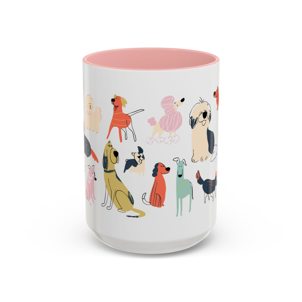 Dog Pattern Accent Coffee Mug — Cute Colorful Dog Breed Illustration (11/15 oz)