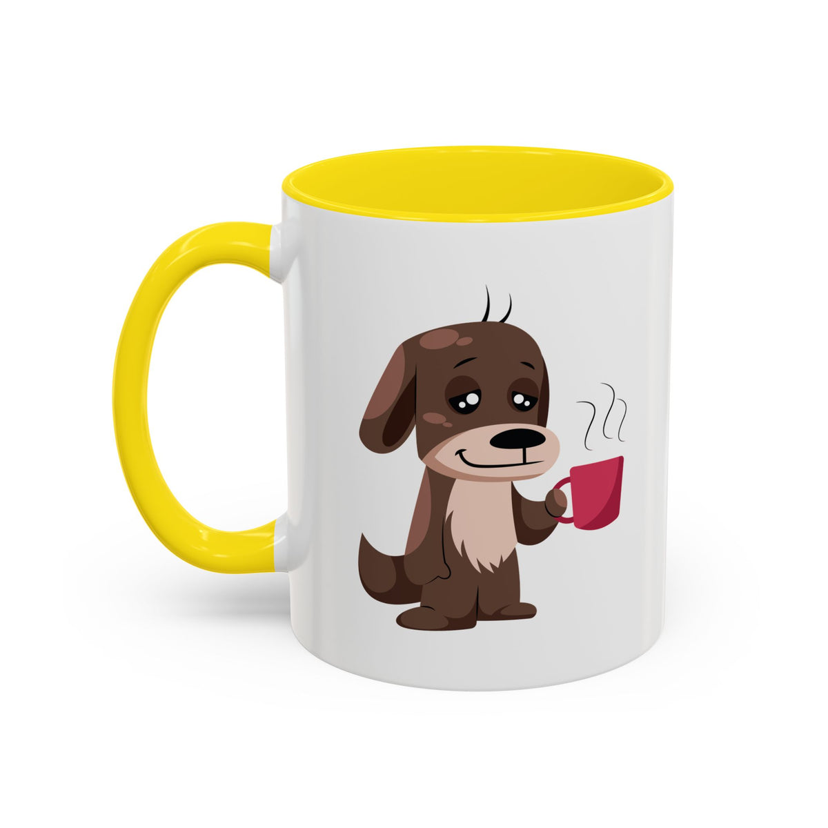 Cute Coffee Dog Mug — Adorable Puppy Holding Coffee Accent Mug (11/15 oz)