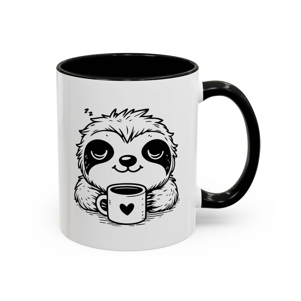 Cute Sloth Coffee Mug (Accent, 11/15oz) — Adorable Cartoon Sloth Holding Coffee Cup