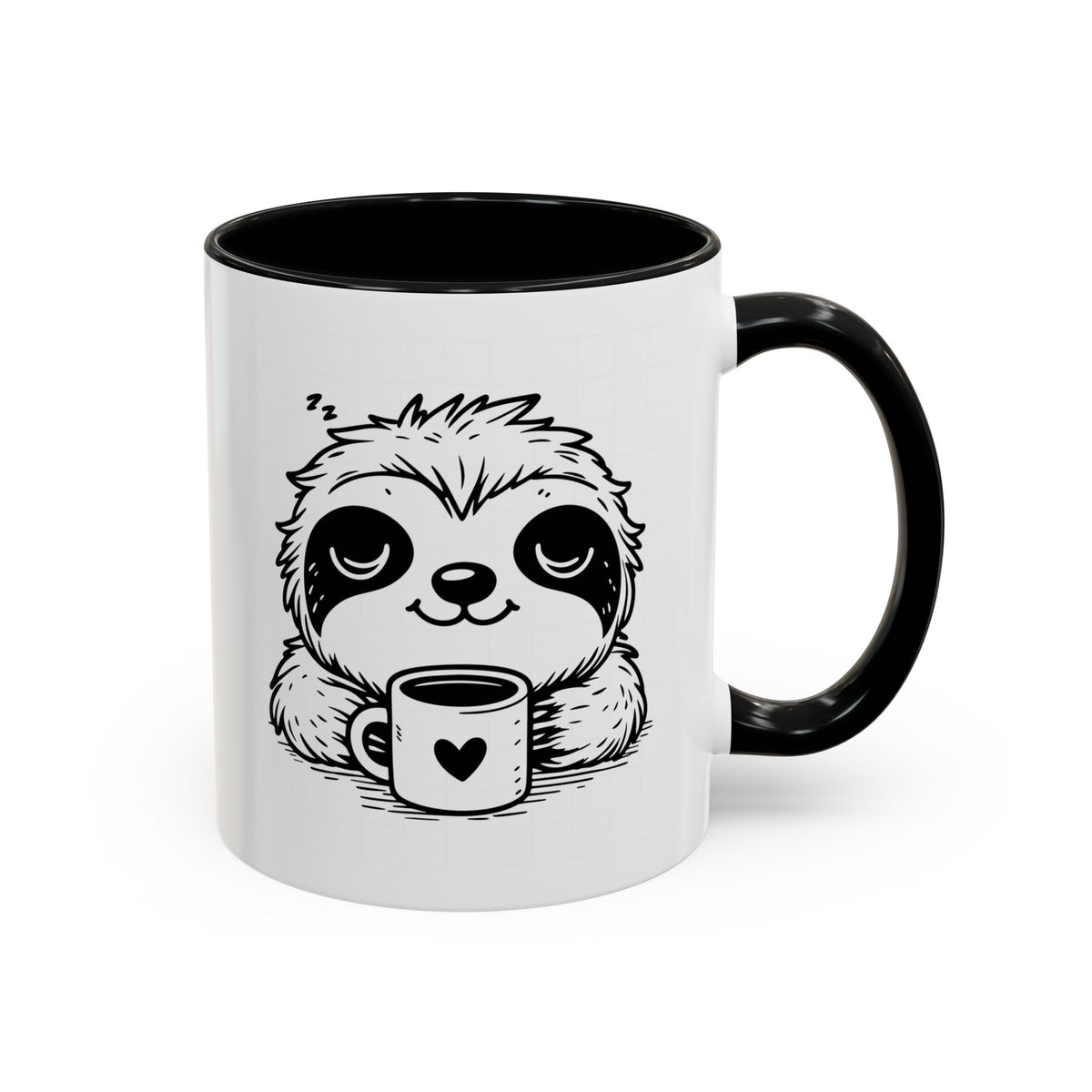 Cute Sloth Coffee Mug (Accent, 11/15oz) — Adorable Cartoon Sloth Holding Coffee Cup