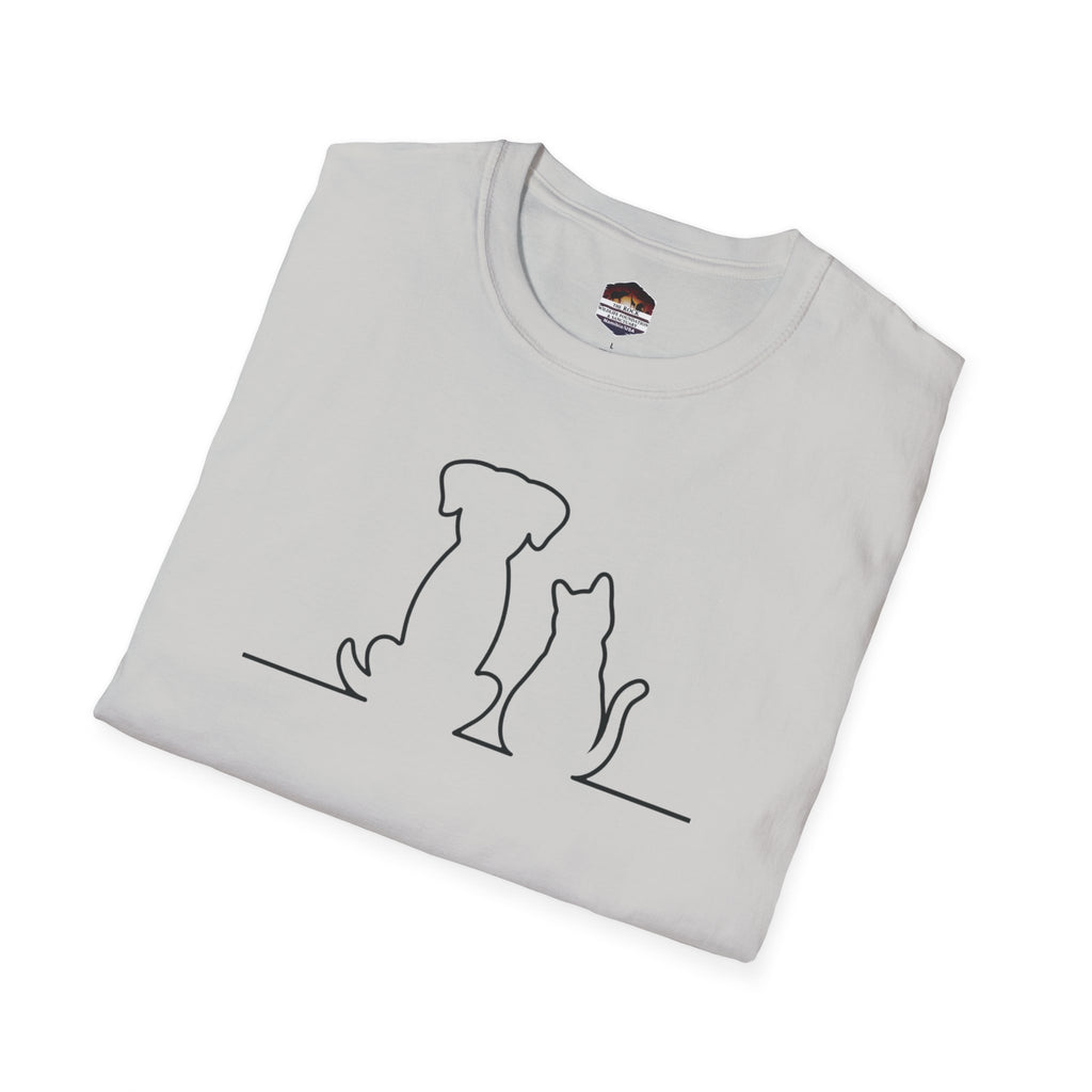 Dog and Cat Line Art T‑Shirt — Minimal Pet Silhouette Tee