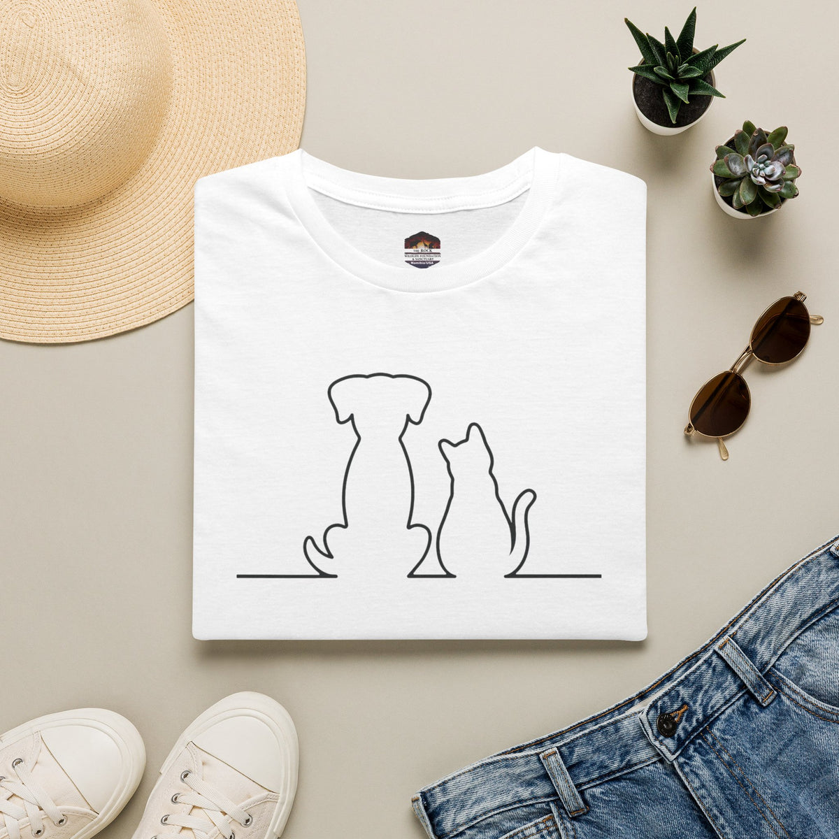 Dog and Cat Line Art T‑Shirt — Minimal Pet Silhouette Tee