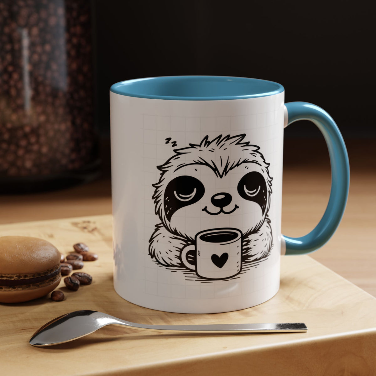 Cute Sloth Coffee Mug (Accent, 11/15oz) — Adorable Cartoon Sloth Holding Coffee Cup
