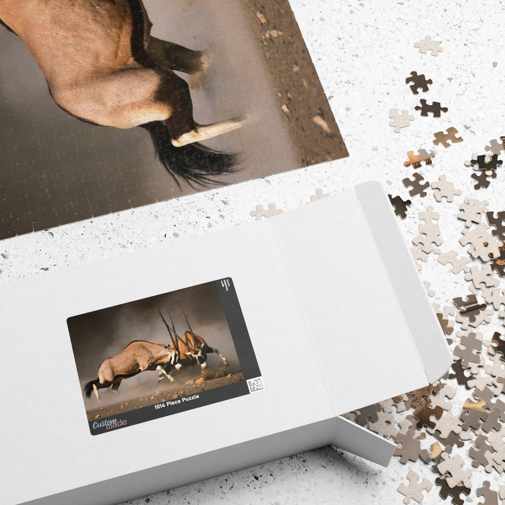 Gemsbok Antelope Jigsaw Puzzle — Wildlife Action Photography Puzzle (110–1014 pcs)