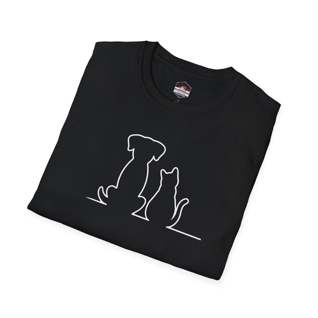 Dog and Cat Line Art T‑Shirt — Minimal Pet Silhouette Tee