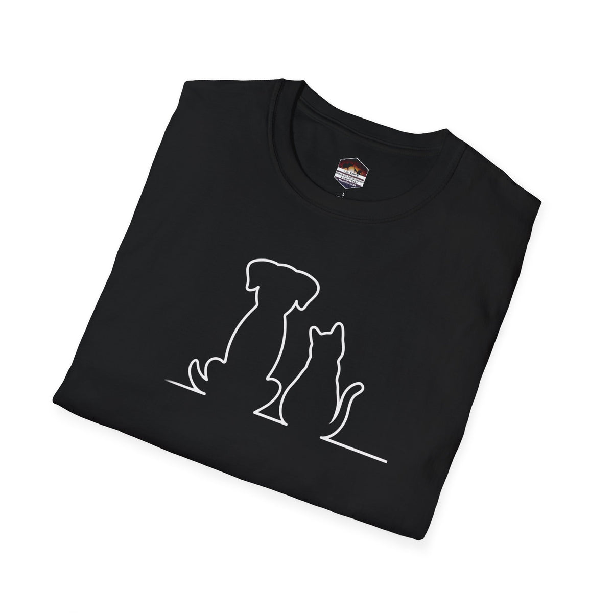 Dog and Cat Line Art T‑Shirt — Minimal Pet Silhouette Tee
