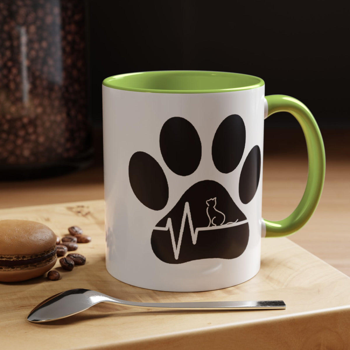 Cat Paw Heartbeat Coffee Mug — Pet Lover Accent Mug (11/15oz)