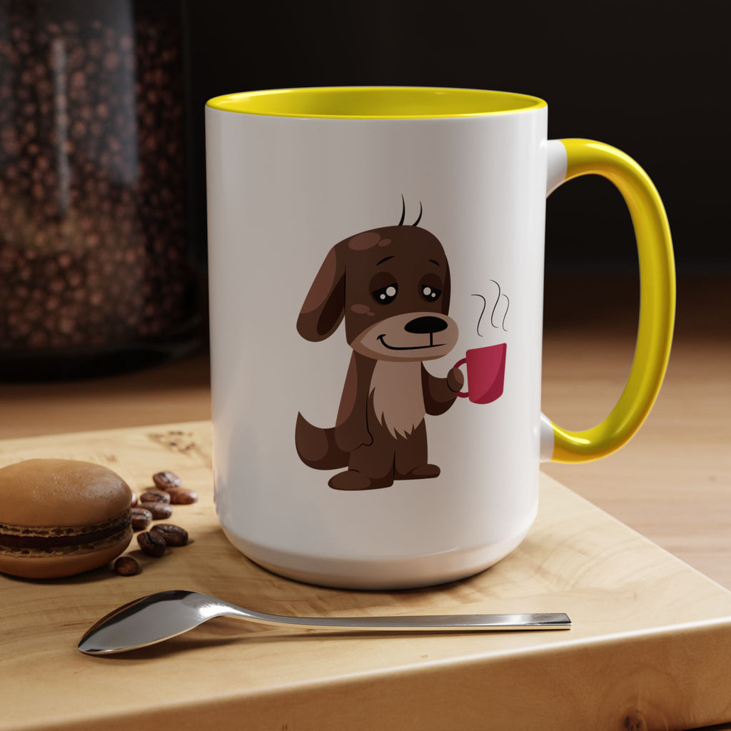 Cute Coffee Dog Mug — Adorable Puppy Holding Coffee Accent Mug (11/15 oz)