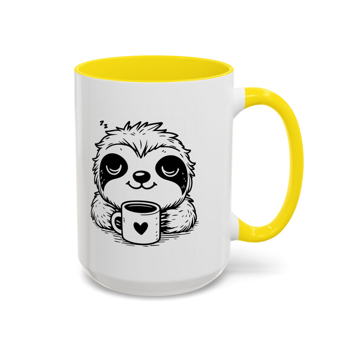 Cute Sloth Coffee Mug (Accent, 11/15oz) — Adorable Cartoon Sloth Holding Coffee Cup