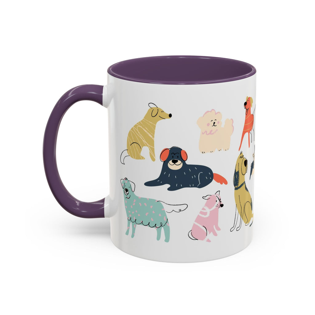 Dog Pattern Accent Coffee Mug — Cute Colorful Dog Breed Illustration (11/15 oz)