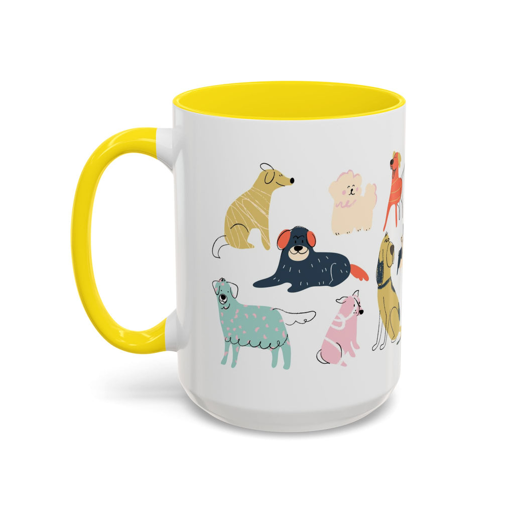 Dog Pattern Accent Coffee Mug — Cute Colorful Dog Breed Illustration (11/15 oz)