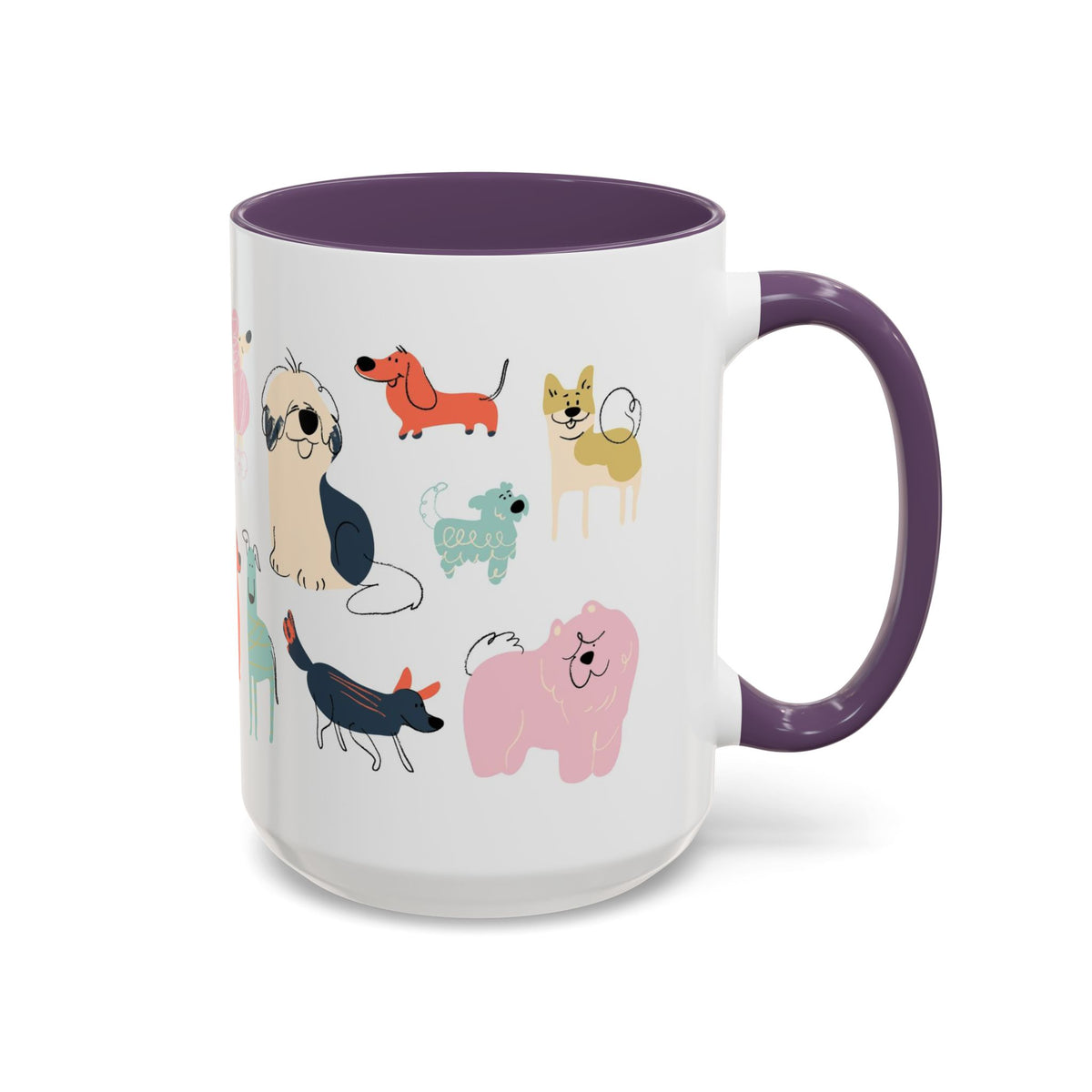 Dog Pattern Accent Coffee Mug — Cute Colorful Dog Breed Illustration (11/15 oz)
