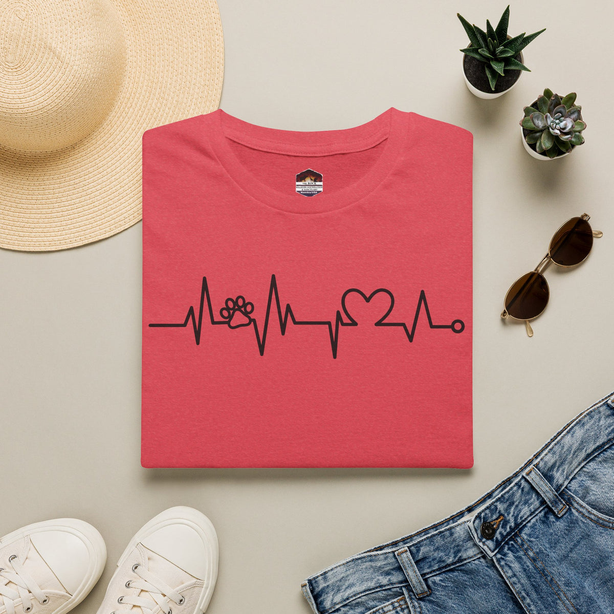 Heartbeat Paw & Heart T-Shirt — Pet Lover EKG Tee