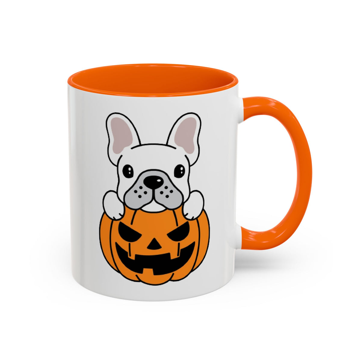 French Bulldog Halloween Coffee Mug – Cute Pup Peeking from Jack-o'-Lantern Accent Mug (11/15oz)