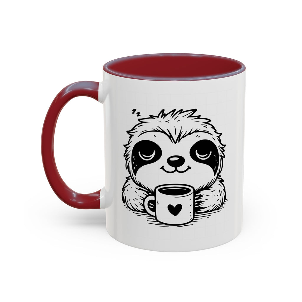 Cute Sloth Coffee Mug (Accent, 11/15oz) — Adorable Cartoon Sloth Holding Coffee Cup