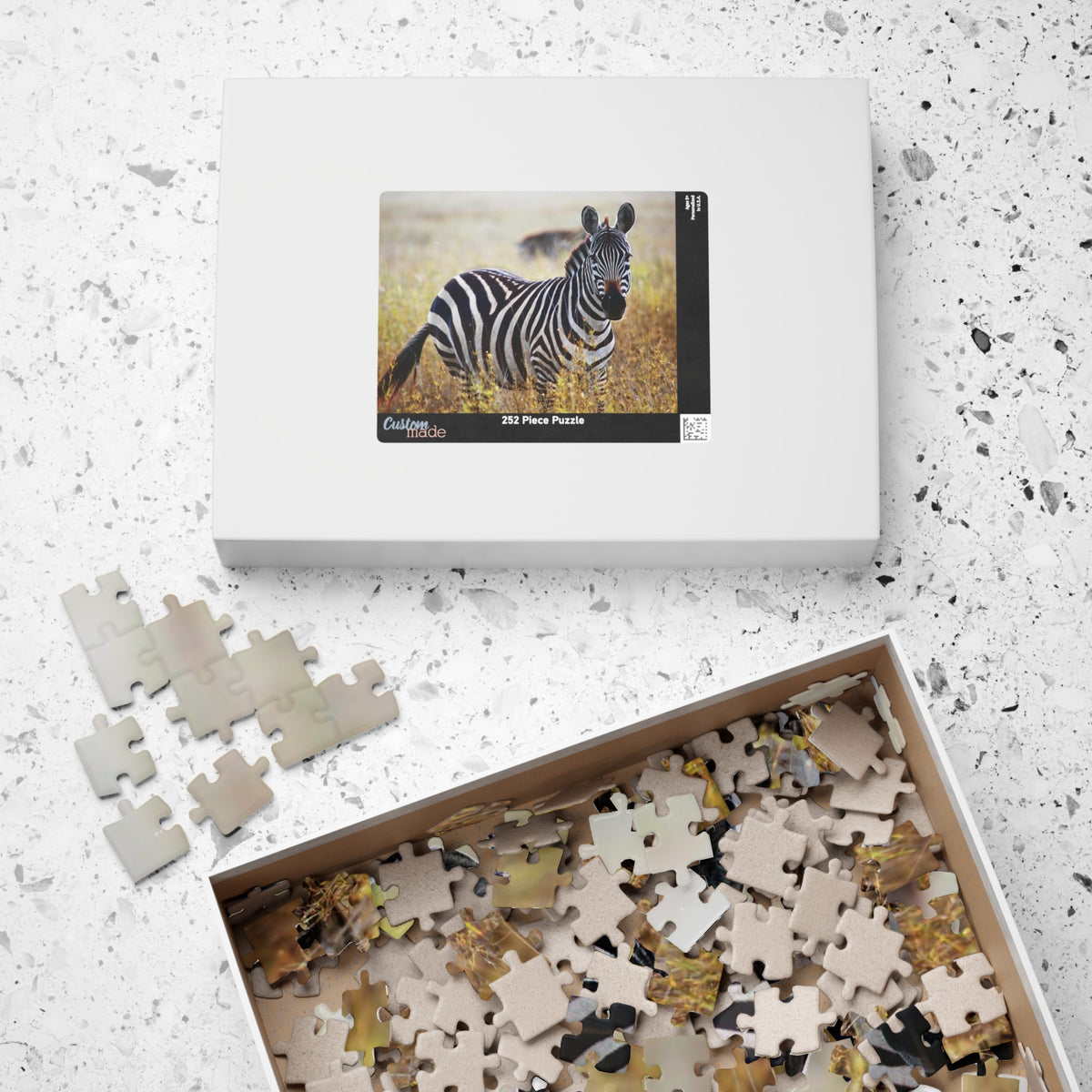 Zebra in Grassland Jigsaw Puzzle — Wildlife Photo Puzzle (110/252/520/1014 pcs)