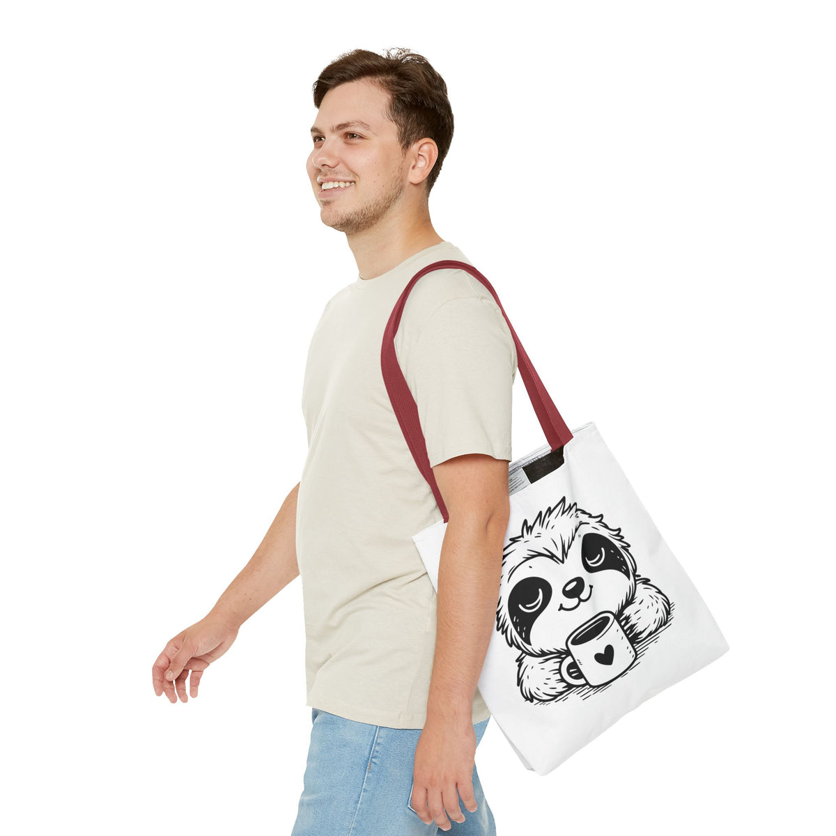 Sloth Coffee Tote Bag — Cute Relaxed Sloth Holding Mug