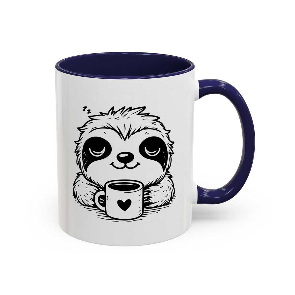 Cute Sloth Coffee Mug (Accent, 11/15oz) — Adorable Cartoon Sloth Holding Coffee Cup