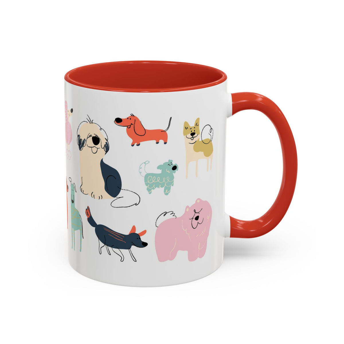 Dog Pattern Accent Coffee Mug — Cute Colorful Dog Breed Illustration (11/15 oz)