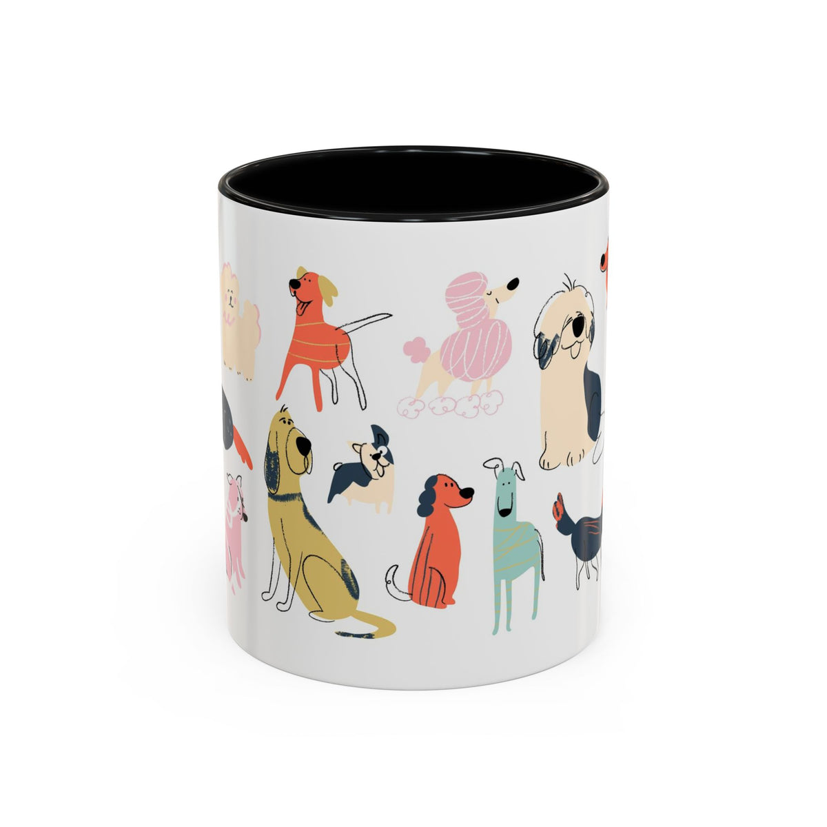 Dog Pattern Accent Coffee Mug — Cute Colorful Dog Breed Illustration (11/15 oz)