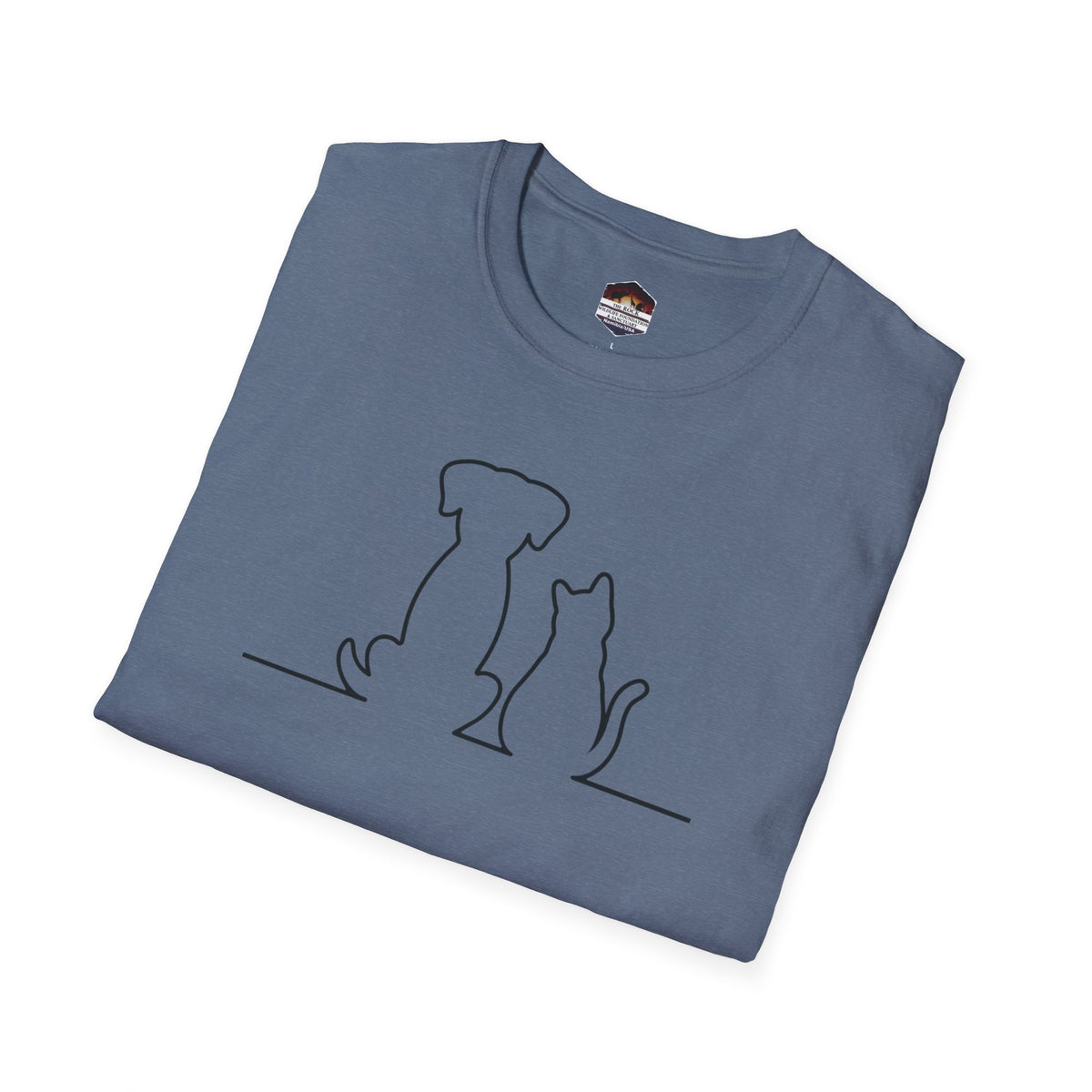 Dog and Cat Line Art T‑Shirt — Minimal Pet Silhouette Tee