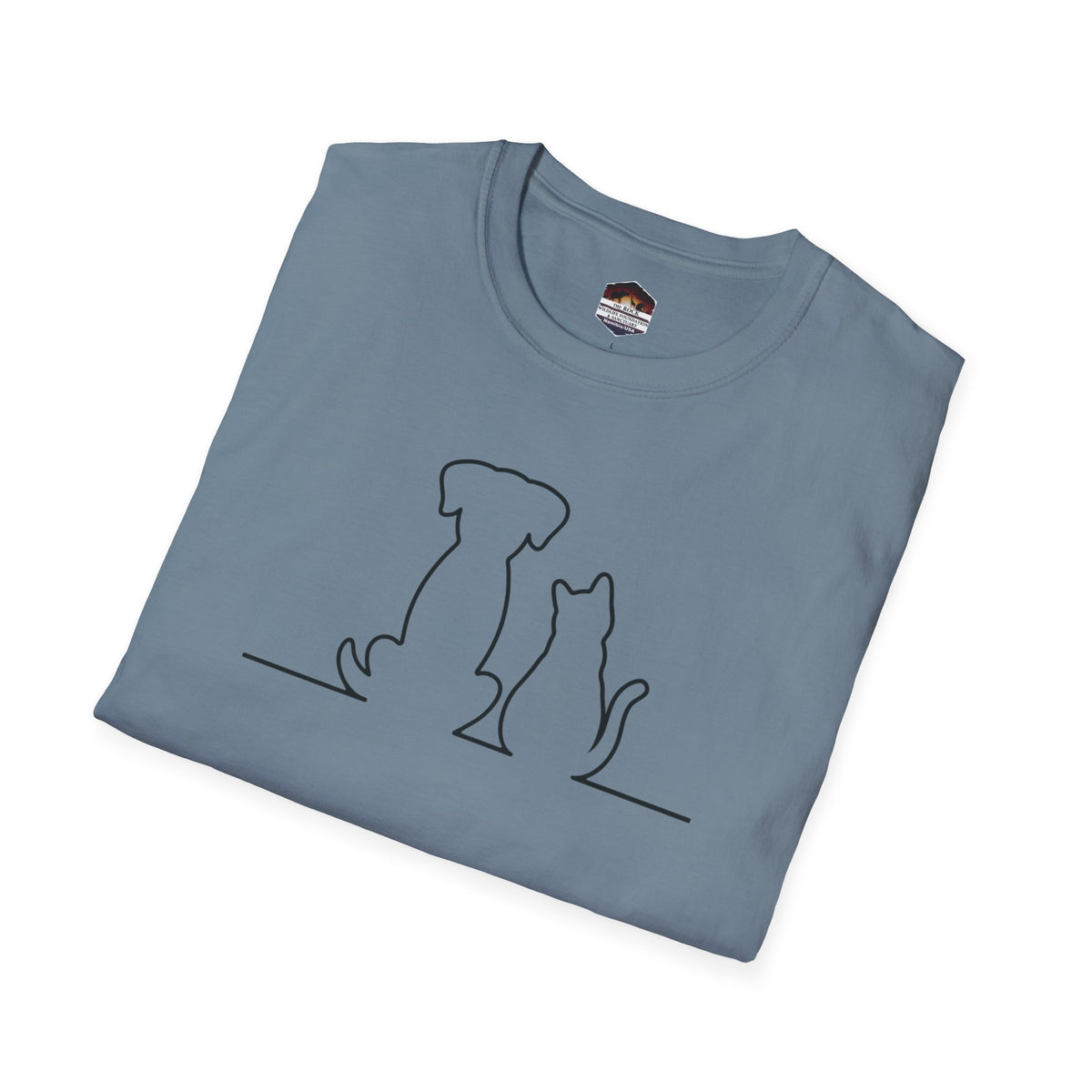 Dog and Cat Line Art T‑Shirt — Minimal Pet Silhouette Tee