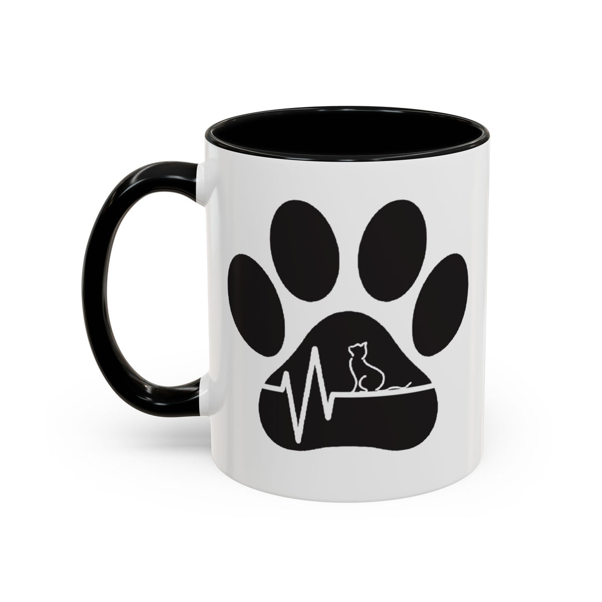 Cat Paw Heartbeat Coffee Mug — Pet Lover Accent Mug (11/15oz)