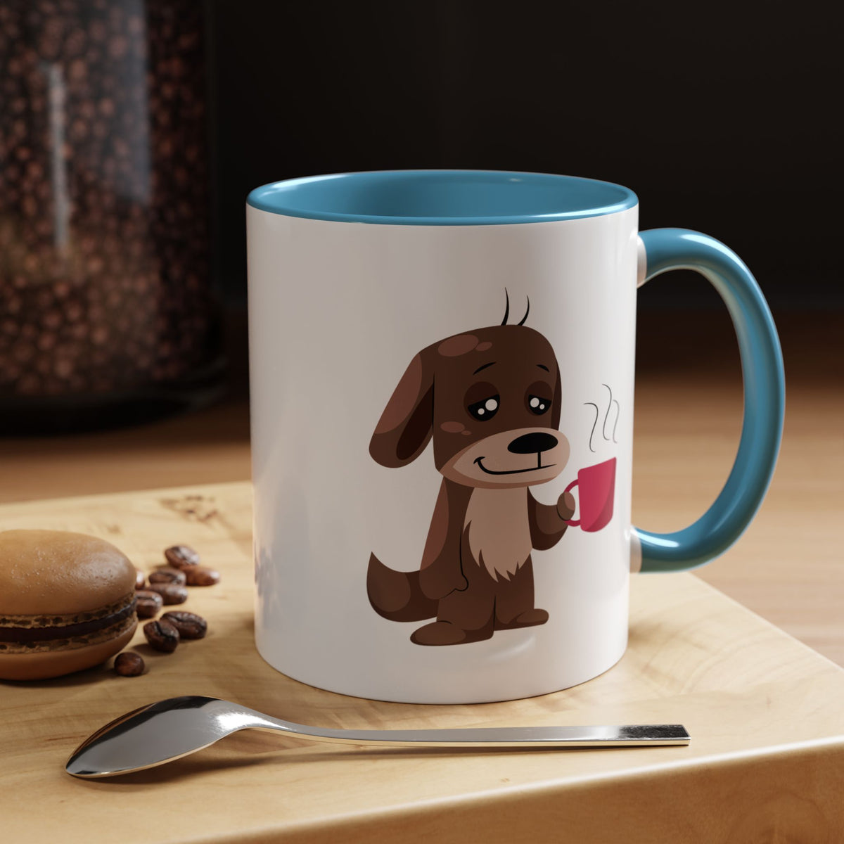 Cute Coffee Dog Mug — Adorable Puppy Holding Coffee Accent Mug (11/15 oz)