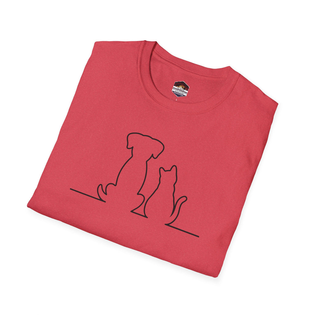 Dog and Cat Line Art T‑Shirt — Minimal Pet Silhouette Tee