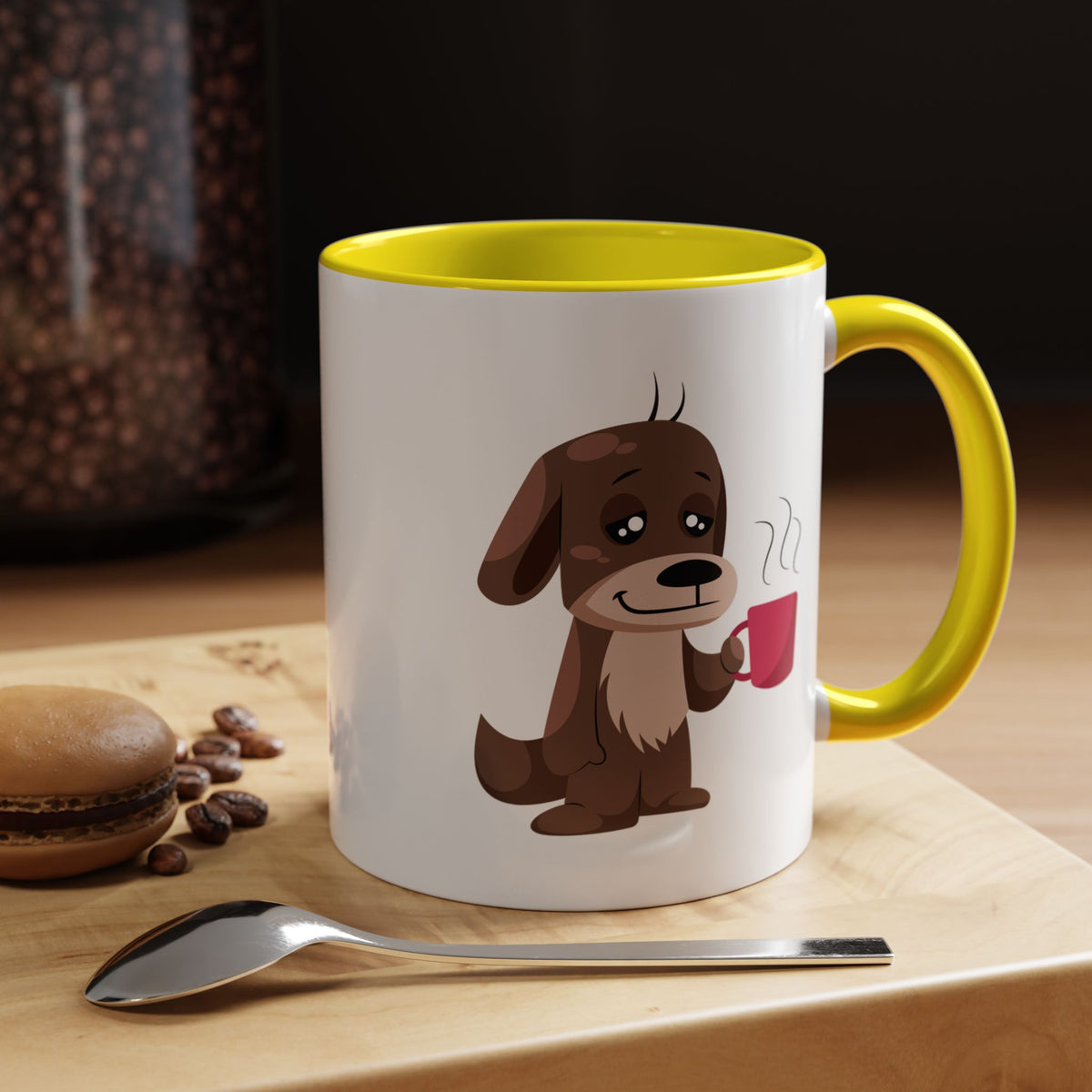 Cute Coffee Dog Mug — Adorable Puppy Holding Coffee Accent Mug (11/15 oz)