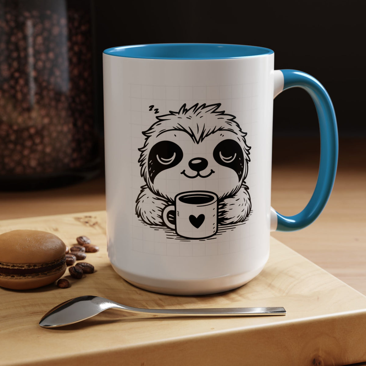 Cute Sloth Coffee Mug (Accent, 11/15oz) — Adorable Cartoon Sloth Holding Coffee Cup