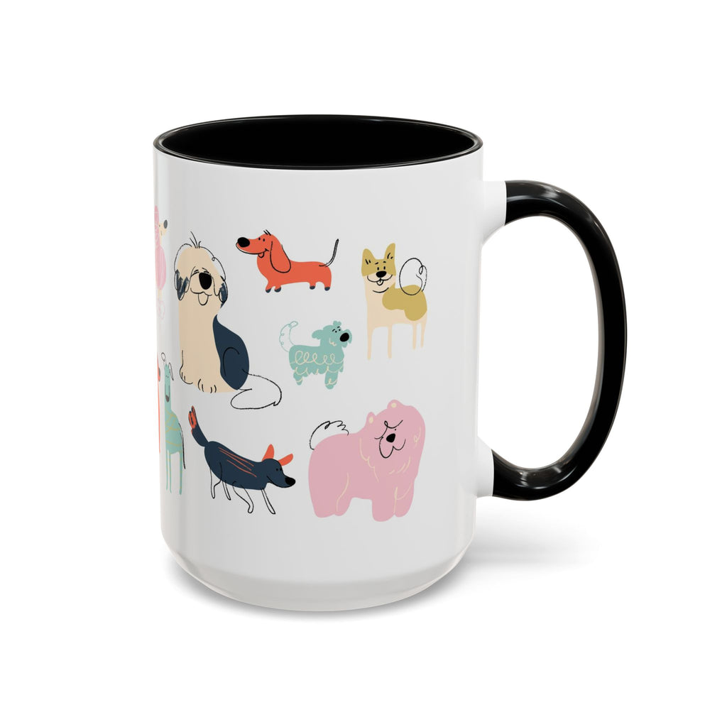 Dog Pattern Accent Coffee Mug — Cute Colorful Dog Breed Illustration (11/15 oz)