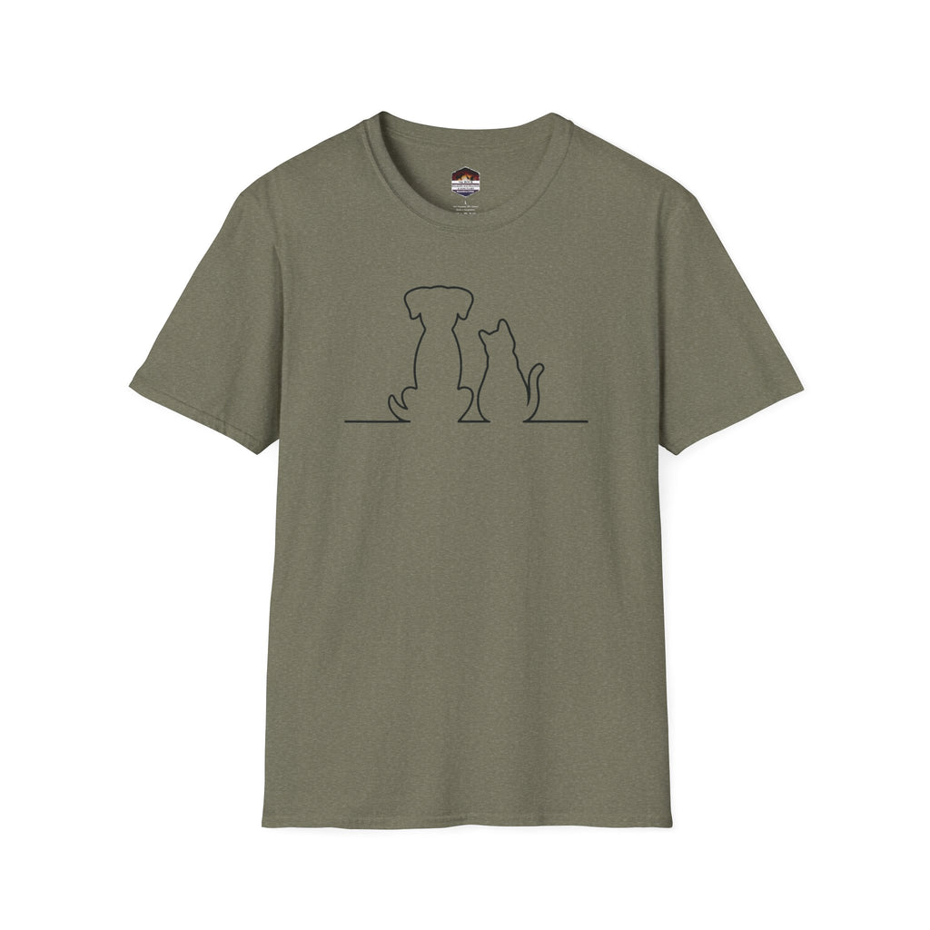 Dog and Cat Line Art T‑Shirt — Minimal Pet Silhouette Tee