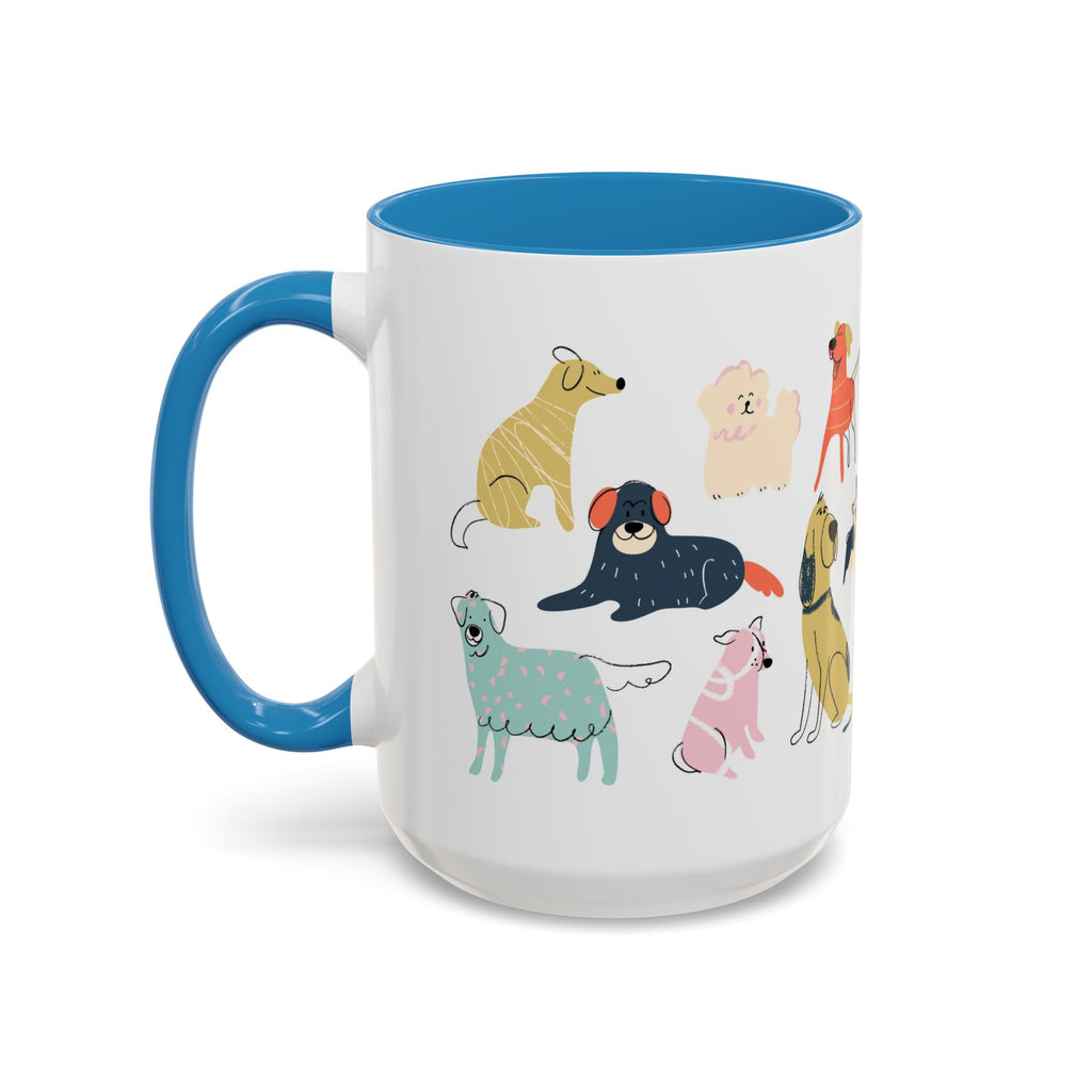 Dog Pattern Accent Coffee Mug — Cute Colorful Dog Breed Illustration (11/15 oz)