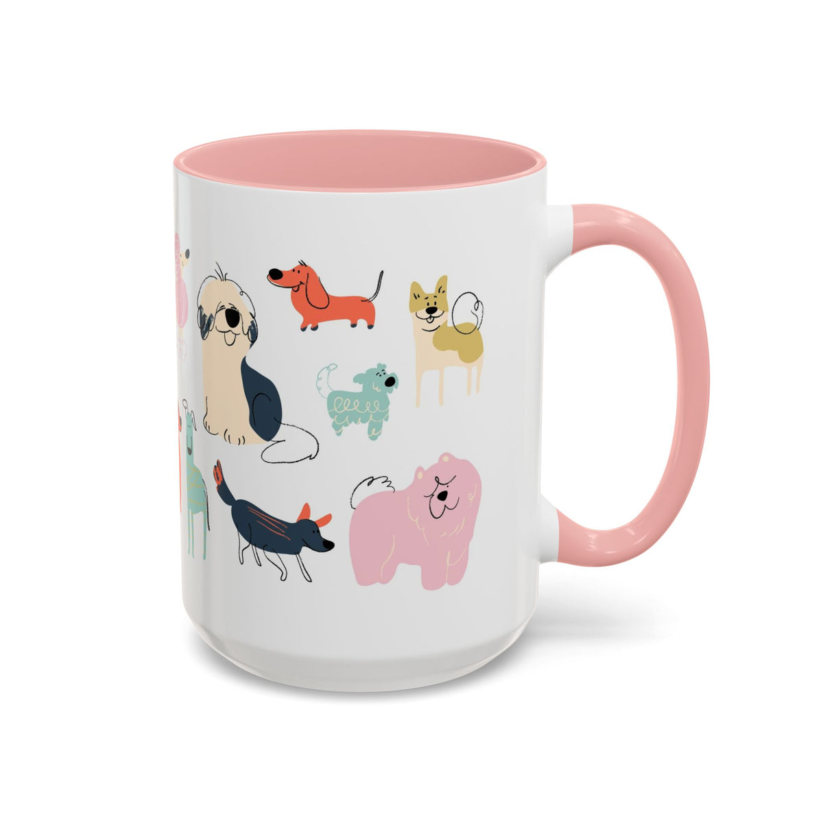 Dog Pattern Accent Coffee Mug — Cute Colorful Dog Breed Illustration (11/15 oz)