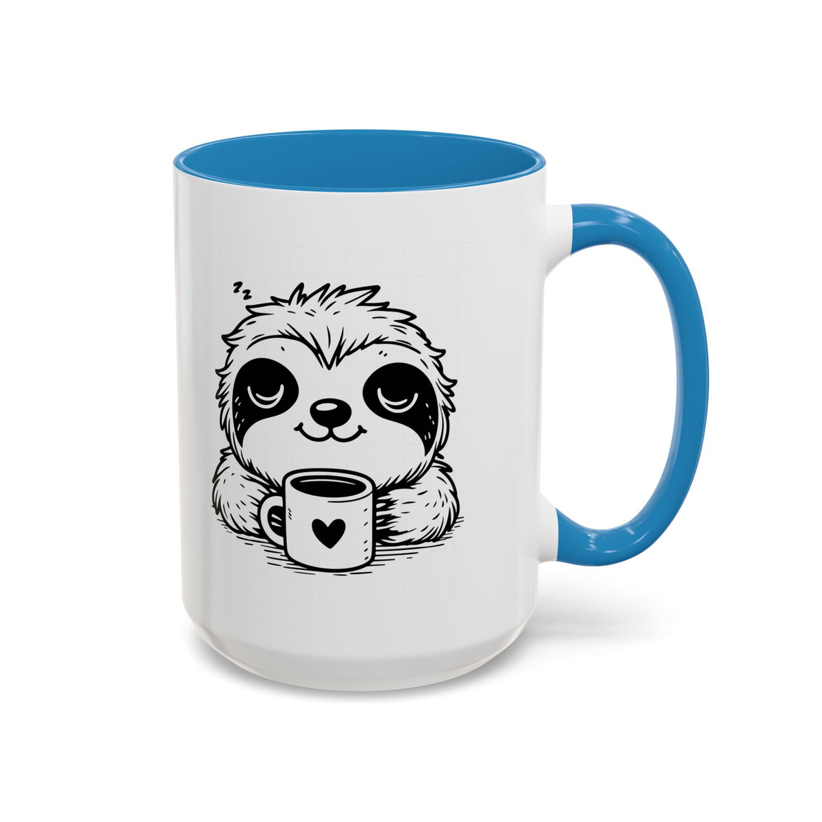Cute Sloth Coffee Mug (Accent, 11/15oz) — Adorable Cartoon Sloth Holding Coffee Cup
